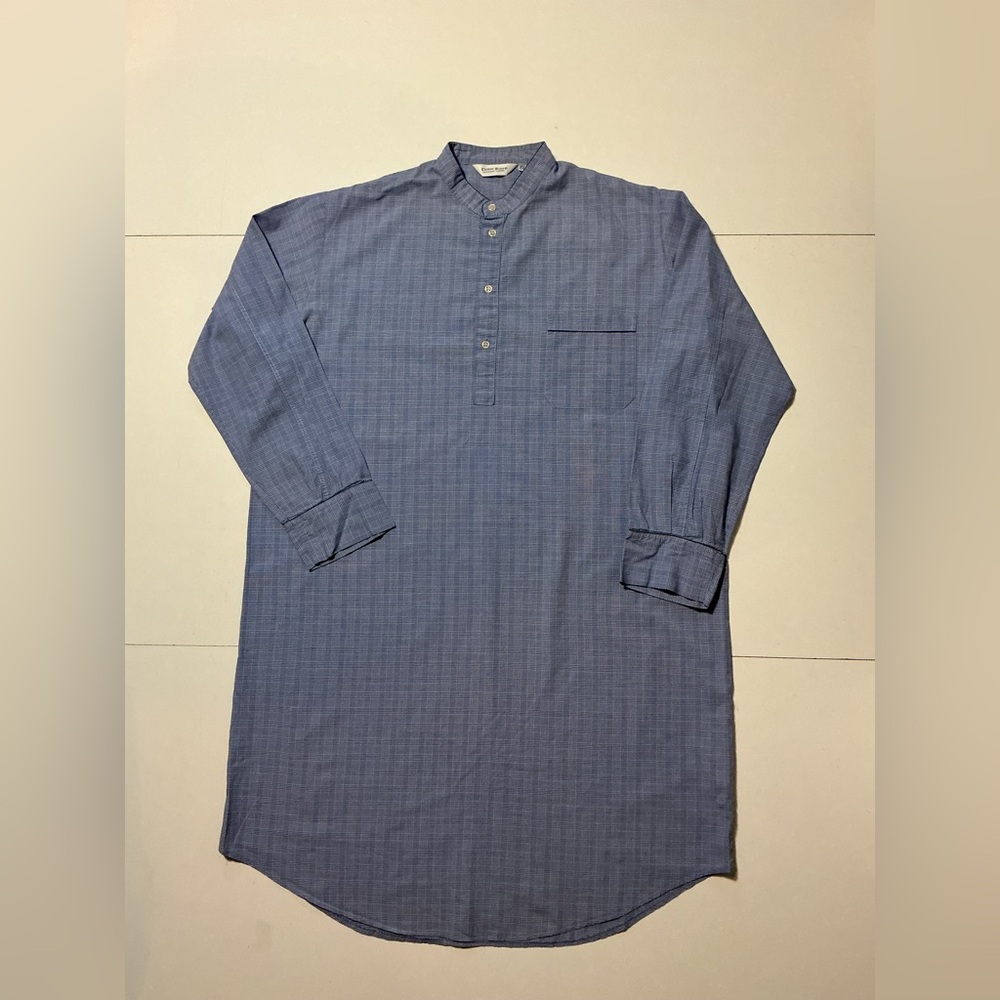 $265 Derek Rose Savile Row London Blue Grid Plaid Pajamas  Henley Nightshirt
